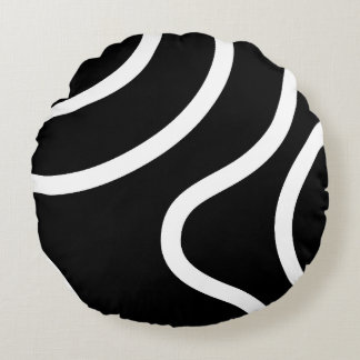 Elegant White Lines on Black Background Abstract ラウンドクッション