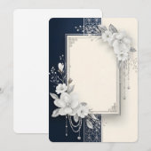 Elegant White Magnolia Floral Frame with Pearls 招待状 (正面/裏面)
