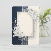 Elegant White Magnolia Floral Frame with Pearls 招待状 (スタンド正面)