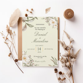 Elegant White Magnolia Floral Wedding Invitation 招待状