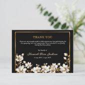 Elegant White Magnolia Gold Black Sympathy Funeral サンキューカード (スタンド正面)