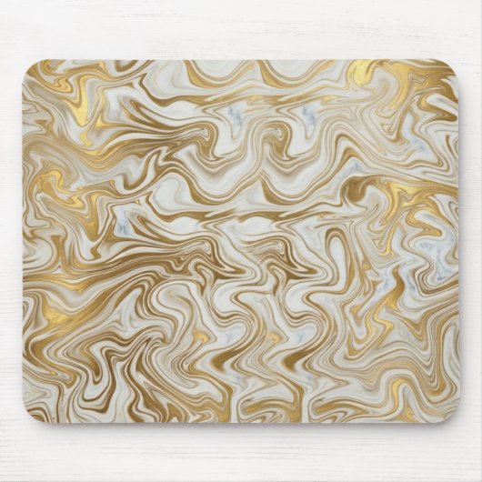Elegant White Marble and Liquid Gold Swirl Mousepa マウスパッド (正面)