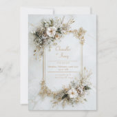 Elegant White Marble Gold Floral Geometric Wedding 招待状 (正面)