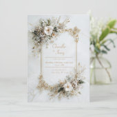 Elegant White Marble Gold Floral Geometric Wedding 招待状 (スタンド正面)