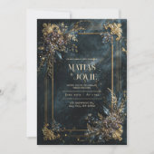 Elegant White Marble Gold Geometric Floral Wedding 招待状 (正面)