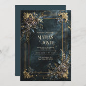 Elegant White Marble Gold Geometric Floral Wedding 招待状 (正面/裏面)