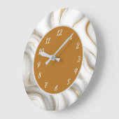 Elegant White Marble & Gold Swirl Abstract  ラージ壁時計 (傾斜)