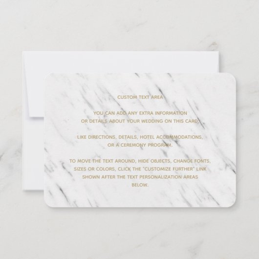 Elegant White Marble & Gold Wedding Directions 招待状 (裏面)