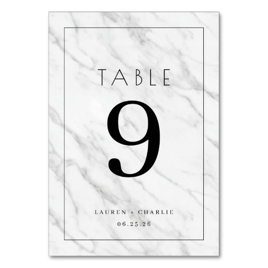 Elegant White Marble Number Card テーブルナンバー (正面)