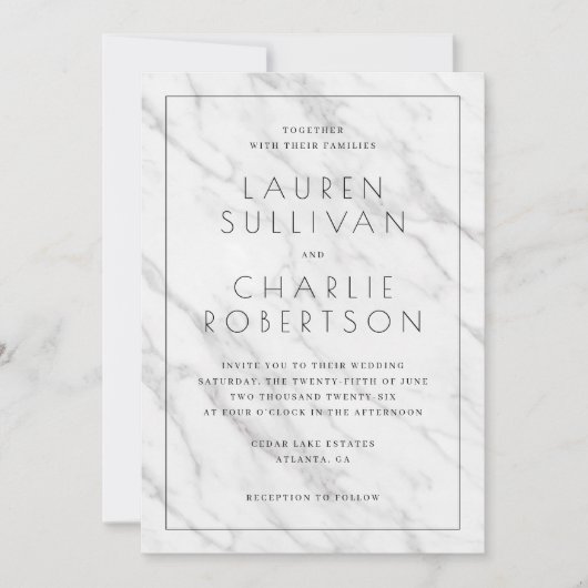 Elegant White Marble Wedding Invitation 招待状 (正面)