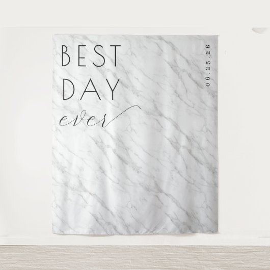 Elegant White Marble Wedding Sign タペストリー (正面)