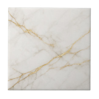 Elegant White Marble with Gold Veins Ceramic Tile タイル