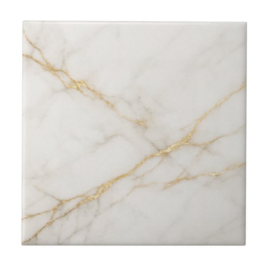 Elegant White Marble with Gold Veins Ceramic Tile タイル (正面)