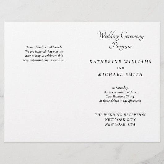 Elegant White Minimal Wedding Programs (正面)