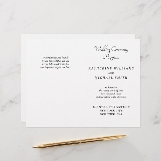 Elegant White Minimal Wedding Programs (正面/裏面インサイチュ)