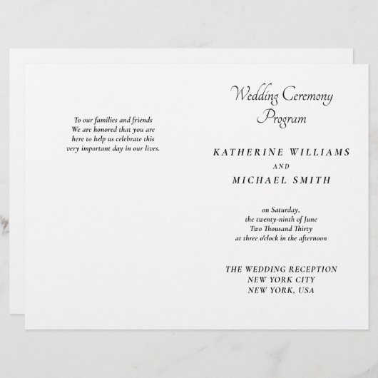 Elegant White Minimal Wedding Programs (正面/裏面)