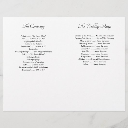 Elegant White Minimal Wedding Programs (裏面)