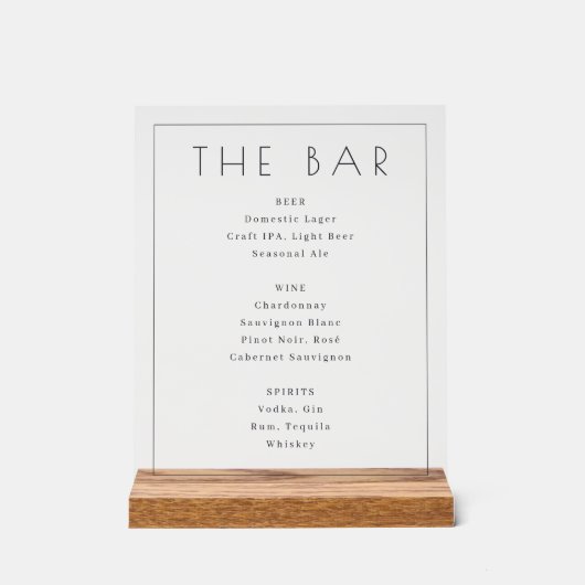 Elegant White Minimalist Bar Menu アクリルサイン (正面)