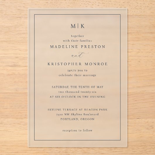 Elegant White Minimalist Calligraphy アクリル招待状 (正面)