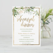Elegant white mint gold foliage Rehearsal Dinner 招待状 (スタンド正面)