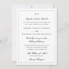 Elegant White Monogram Classic Wedding 招待状