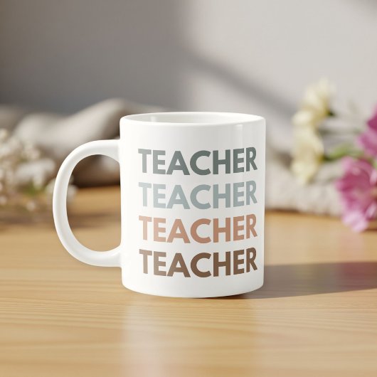Elegant White Mug with 'Teacher' in Pastel Colors ジャンボコーヒーマグカップ