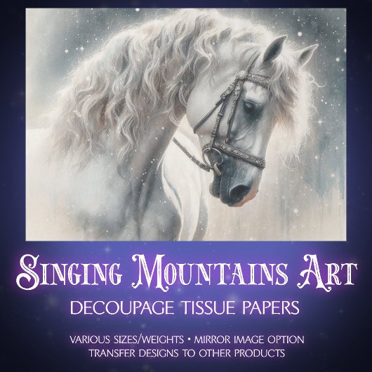 Elegant White Mystical Fairytale Horse Decoupage 薄葉紙