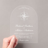 Elegant White Nautical Compass Wedding アクリル招待状 (インサイチュ (ポータブル))