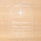 Elegant White Nautical Compass Wedding アクリル招待状 (正面)