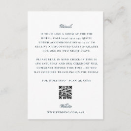 Elegant White Navy Back QR Code Wedding Details エンクロージャーカード
