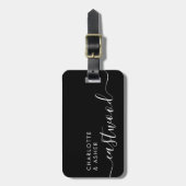 Elegant White On Black Monogram Script Name ラゲッジタグ (正面縦)