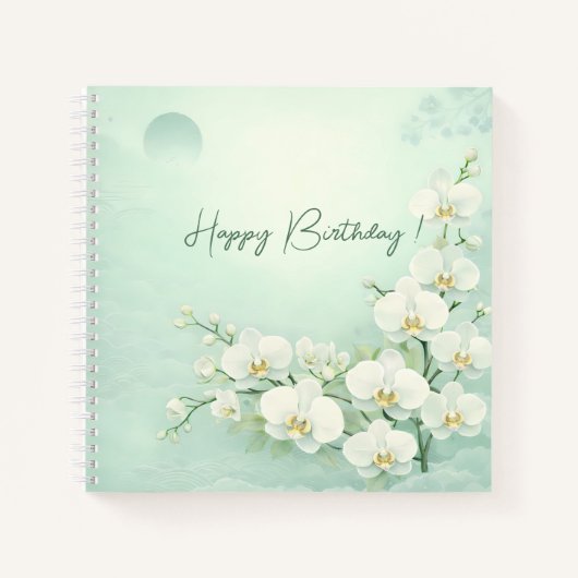 Elegant White Orchid Birthday ノートブック (正面)