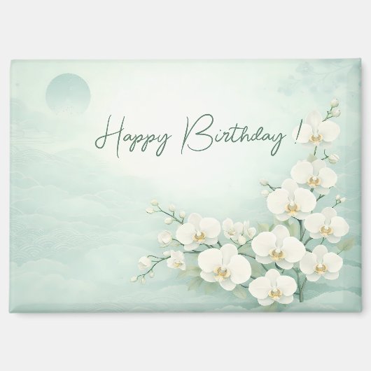 Elegant White Orchid Birthday  マグネット (正面)