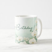 Elegant White Orchid Birthday Mug コーヒーマグカップ (正面右)