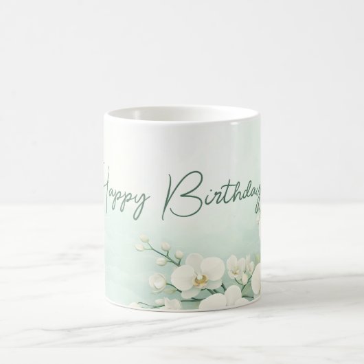 Elegant White Orchid Birthday Mug コーヒーマグカップ (中央)