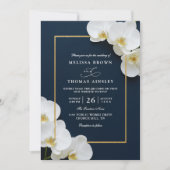 elegant white orchid blooms chic qr code wedding 招待状 (正面)