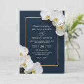 elegant white orchid blooms chic qr code wedding 招待状 (スタンド正面)