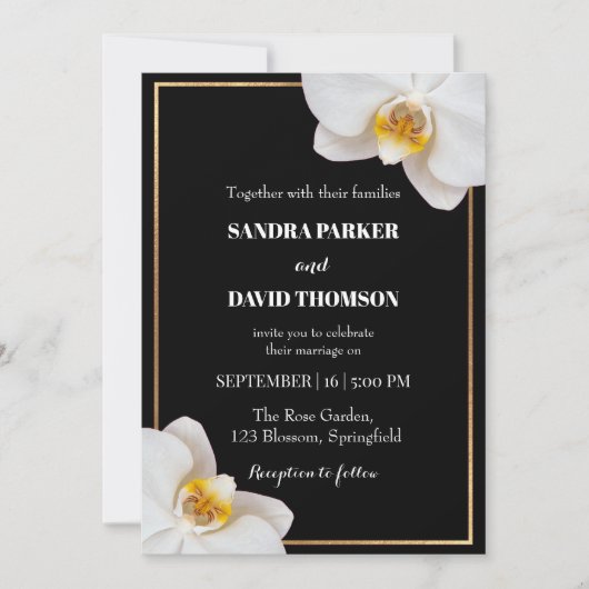 elegant white orchid blooms wedding 招待状 (正面)