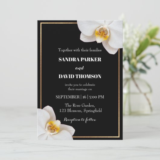 elegant white orchid blooms wedding 招待状 (スタンド正面)