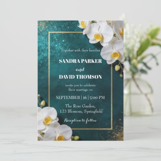 elegant white orchid blooms wedding 招待状 (スタンド正面)