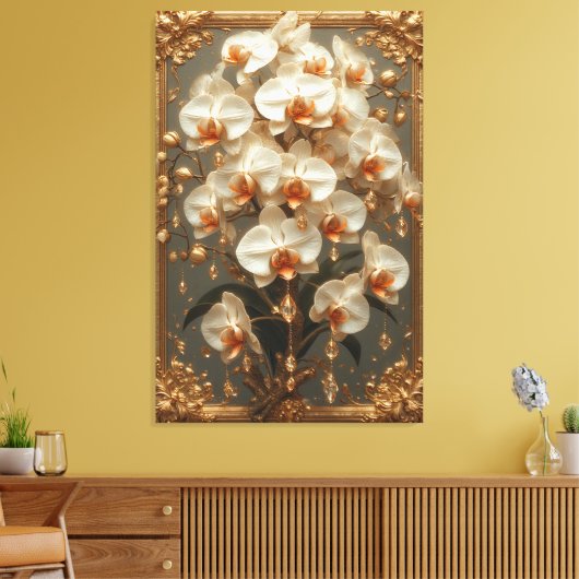 Elegant White Orchid Bouquet キャンバスプリント (インサイチュ (リビング))