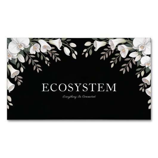 Elegant White Orchid Calla Lily Black Silver Frame マグネット名刺 (正面)