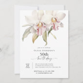 Elegant White Orchids Floral 50th Birthday 招待状 (正面)
