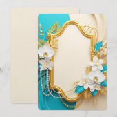 Elegant White Orchids Gold Frame 招待状 (正面/裏面)