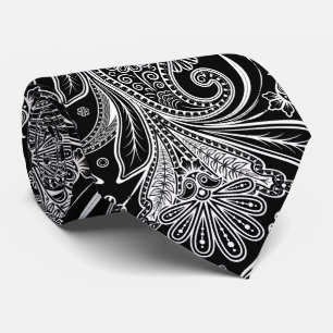 Elegant White Paisley On Black Background ネクタイ
