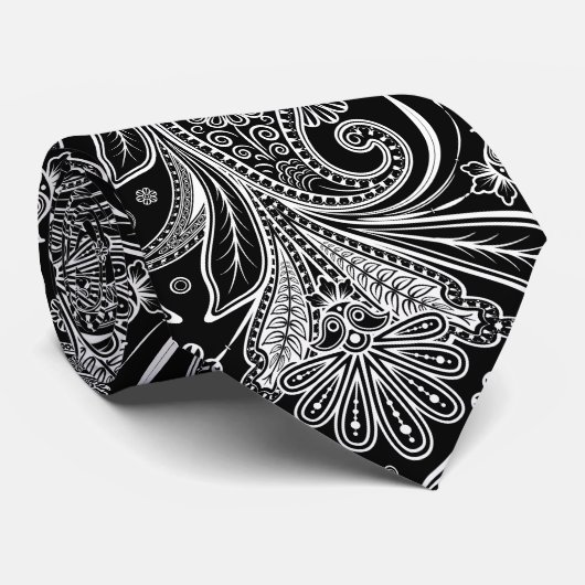 Elegant White Paisley On Black Background ネクタイ (ロール)