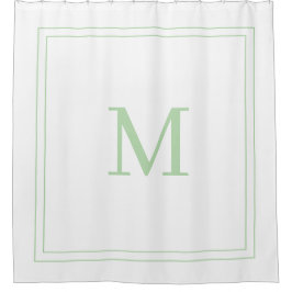 Elegant White &Pale Green Initial Monogram  シャワーカーテン
