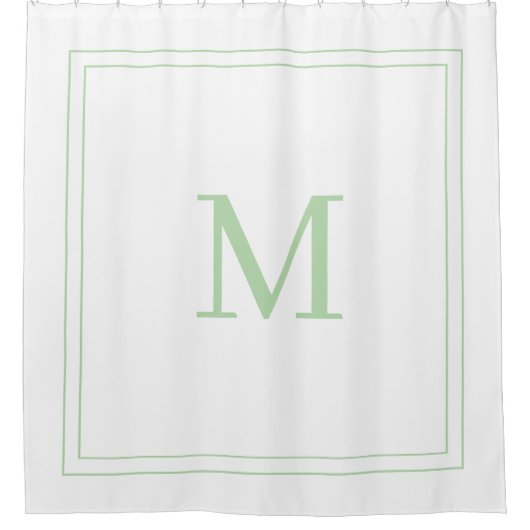 Elegant White &Pale Green Initial Monogram  シャワーカーテン (正面)