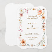 Elegant White & Peach  Floral Wedding invitations 招待状 (正面/裏面)
