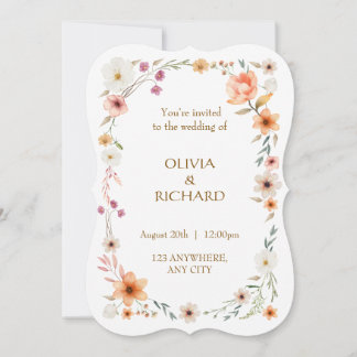 Elegant White & Peach  Floral Wedding invitations 招待状